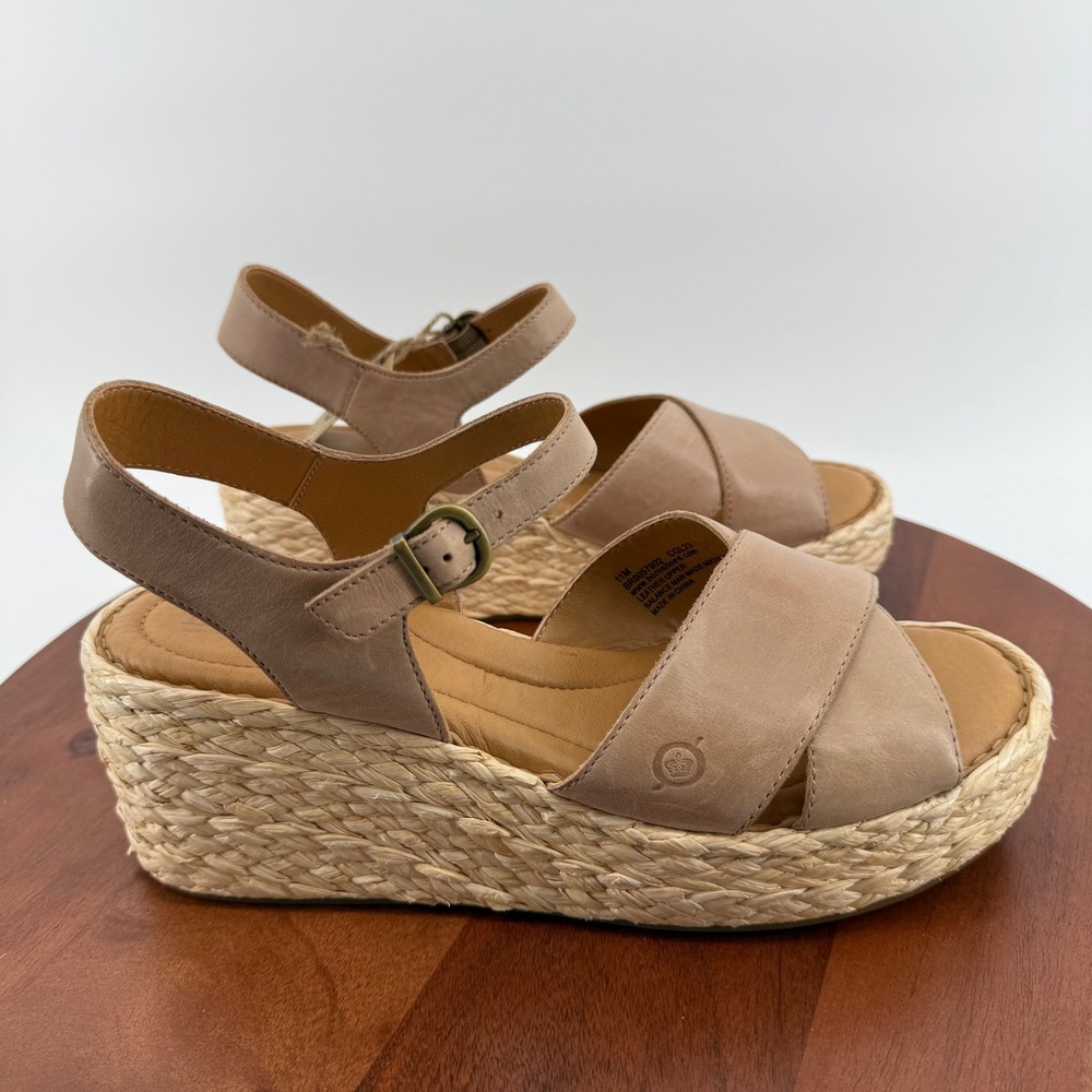 Born Moriah‎ Wedge Sandals Womens Natural Leather Espadrille Platform BOHO 11M